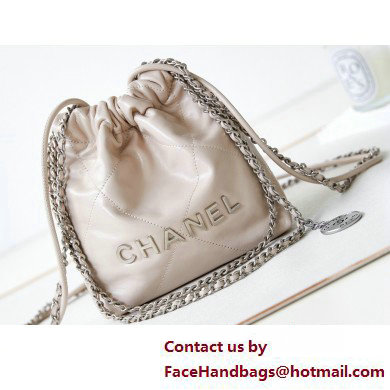 Chanel Shiny Calfskin & Silver-Tone Metal CHANEL 22 Mini Handbag AS3980 Beige